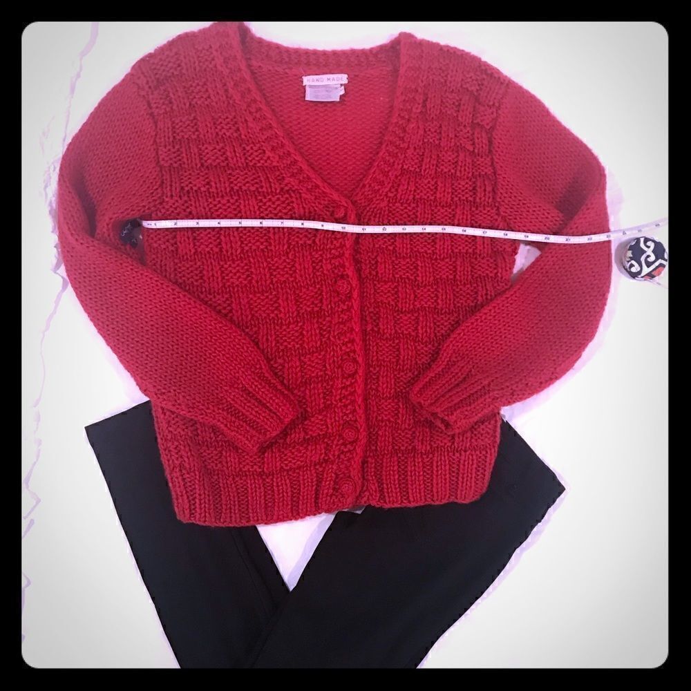 Hand made red acrylic knit cardigan Bennington